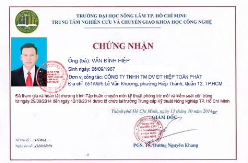 Chứng nhận diệt mối và chứng nhận diệt côn trùng Hiệp Toàn Phát