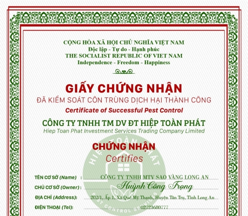 CUNG CẤP GIẤY CHỨNG NHẬN KIỂM SOÁT CÔN TRÙNG DỊCH HẠI